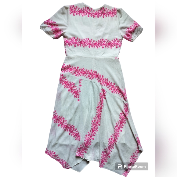 Danny and Nicole Ivory hot pink floral stripe textured faux-wrap dress size 12 - Picture 8 of 16